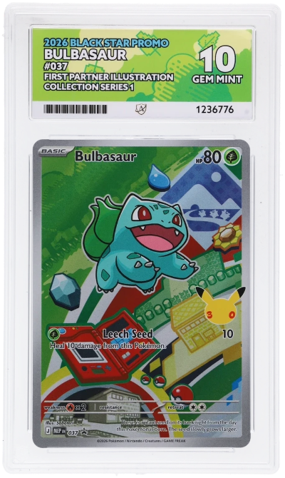 Bulbasaur 037 Black Star Promo Pokémon TCG card graded Ace 10 showcasing the iconic Grass-type starter.