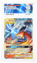 Reshiram & Charizard GX 20/214 Tag Team Ultra Rare Pokémon card in ACE 10 Gem Mint condition with perfect subgrades