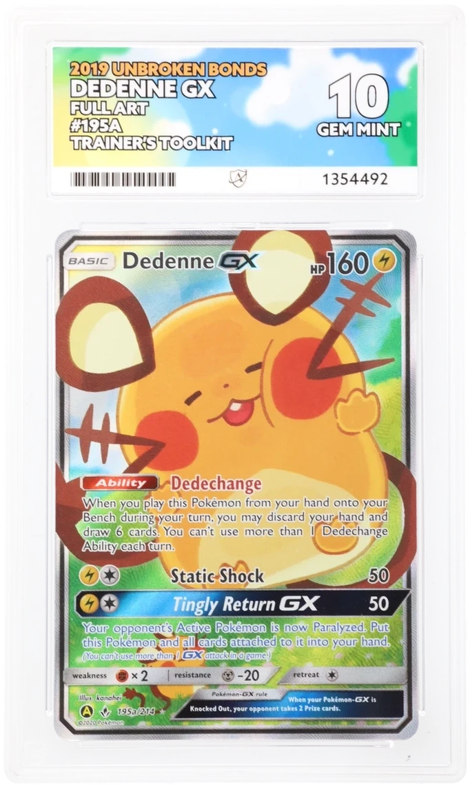 Dedenne GX 195a/214 Full Art Pokémon card ACE 10 Gem Mint grade Ultra Rare alternate art