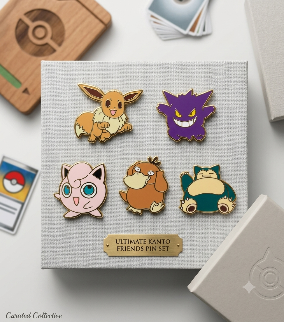 Pokémon enamel pin collection featuring Bulbasaur, Squirtle, Mew, Charmander, Charizard, and Pikachu with vibrant colors and durable metal alloy design