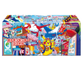 Colorful toy box with cartoon characters on a white background