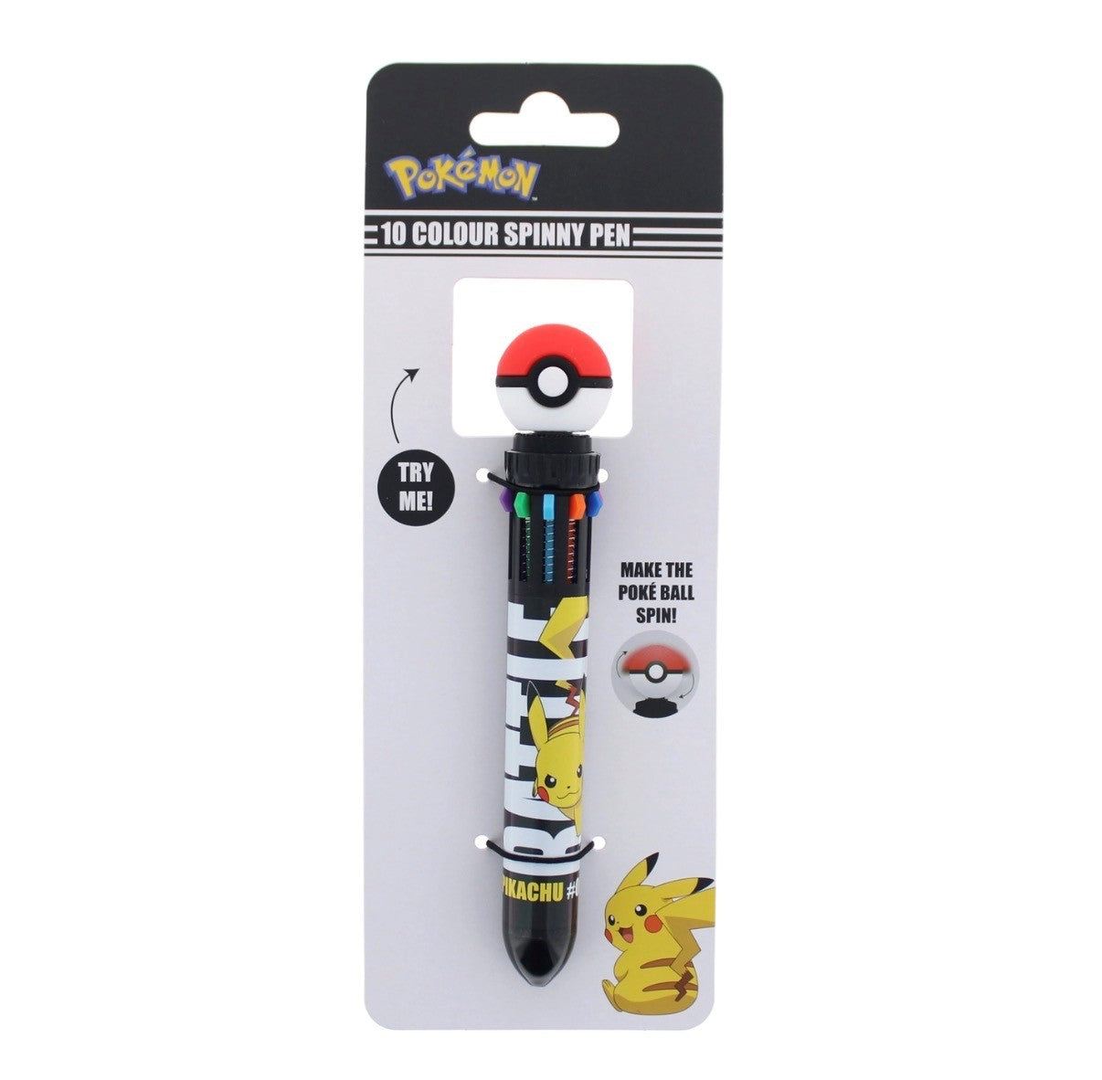 Pokémon Pikachu 10-colour spinny pen with spinning Poké Ball topper and multi-colour ink options