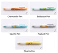 Set of Pokémon Retractable Gel Pens featuring Charmander, Bulbasaur, Squirtle, Pikachu, and Psyduck designs with 0.5mm tips and soft grip