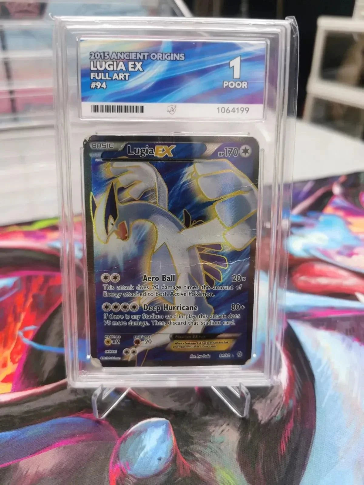 Pop 2! Ace 1 Lugia Ex Rare Full Art Holo Ancient Origins Pokémon card signed by Ryo Ueda