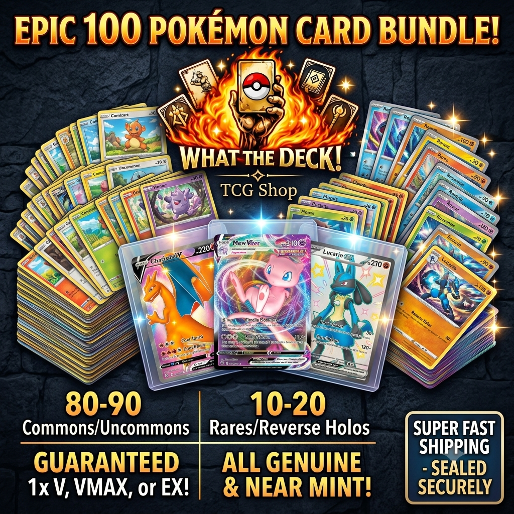100 Pokémon Card Bundle — Genuine Near Mint | V / VMAX / EX Guaranteed